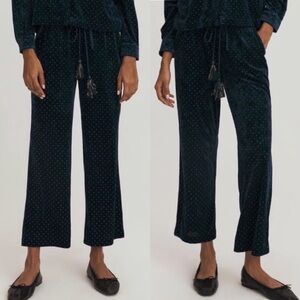 NWT Something Navy Jordy Studded Velvet Relaxed Pull On Tasseled Pants Teal Blue